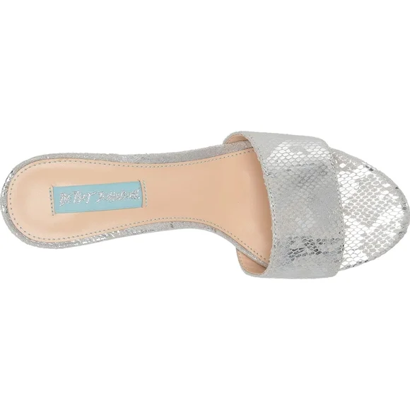 NEW Blue by Betsey Johnson Silver Snake Faux Leather Clear Heel Mule Sandals 8.5 - Picture 2 of 7